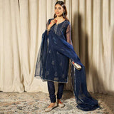Mahtab – Navy Blue 3-Piece Mukesh Work Suit For Women