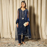 Mahtab – Navy Blue 3-Piece Mukesh Work Suit For Women