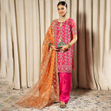 Geet – Pink & Rust 3-Piece Gotta Work Organza Suit For Women