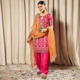Geet – Pink & Rust 3-Piece Gotta Work Organza Suit For Women