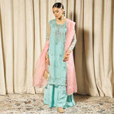 Shahwaran – Ice Blue & Pink 3-Piece Mukesh Work Suit For Women