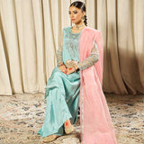 Shahwaran – Ice Blue & Pink 3-Piece Mukesh Work Suit For Women