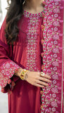 Hot Pink Khaddar 3-Piece Set – Embroidered & Chic For Women