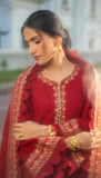 Mahjabeen – Maroon Khaddar 3-Piece Set For Women