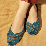 Virsa Peshawari Khussas – Teal Velvet Elegance with Hand Embroidery For Women