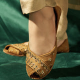 Virsa Peshawari Khussas – Camel Brown Elegance with Gold & Green Embroidery For Women