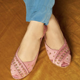 Virsa Peshawari Khussas – Blush Velvet Grace with Gold & Pink Embroidery For Women