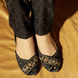 Black Peep-Toe Peshawari Khussas – Elegance Woven in Every Stitch For Women