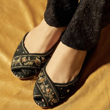 Black Peep-Toe Peshawari Khussas – Elegance Woven in Every Stitch For Women