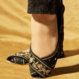 Black Peep-Toe Peshawari Khussas – Elegance Woven in Every Stitch For Women