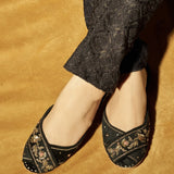 Black Peep-Toe Peshawari Khussas – Elegance Woven in Every Stitch For Women