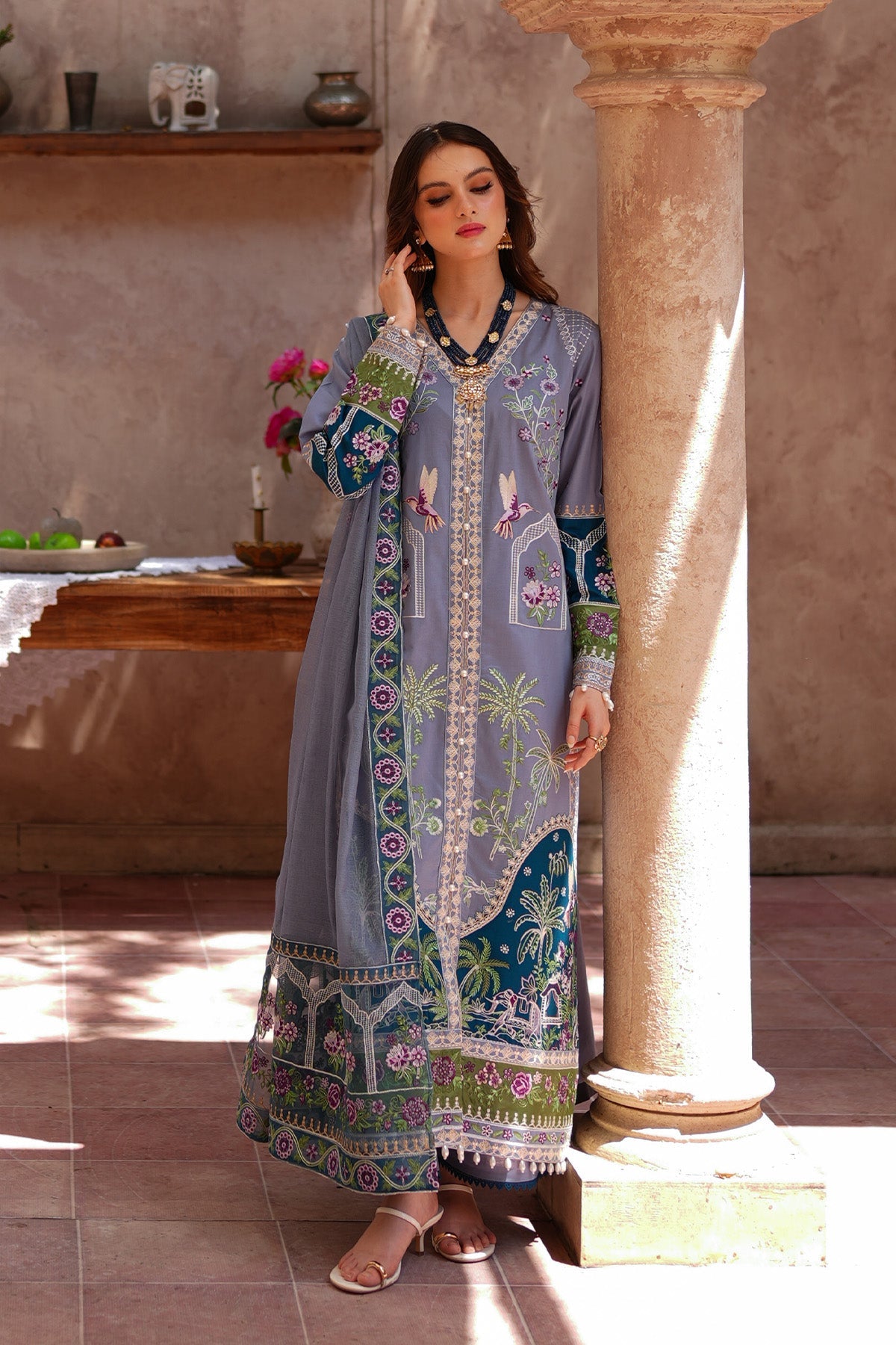 Grey Embroidered Lawn 3 Piece Suit For Women