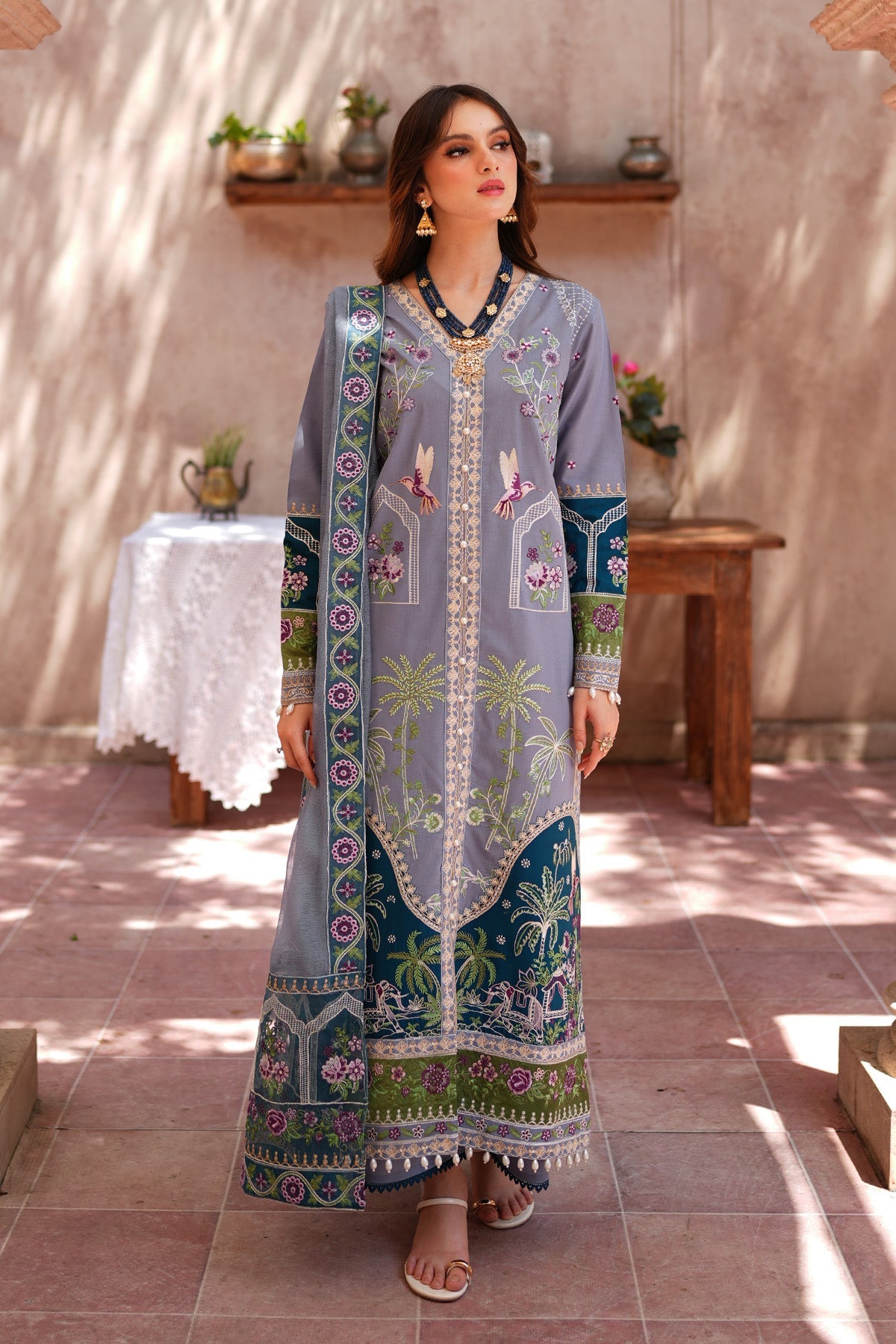 Grey Embroidered Lawn 3 Piece Suit For Women