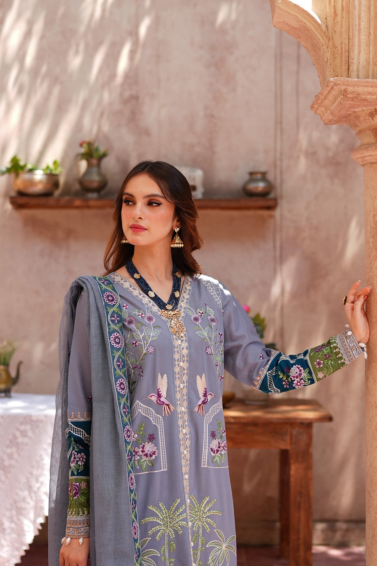 Grey Embroidered Lawn 3 Piece Suit For Women