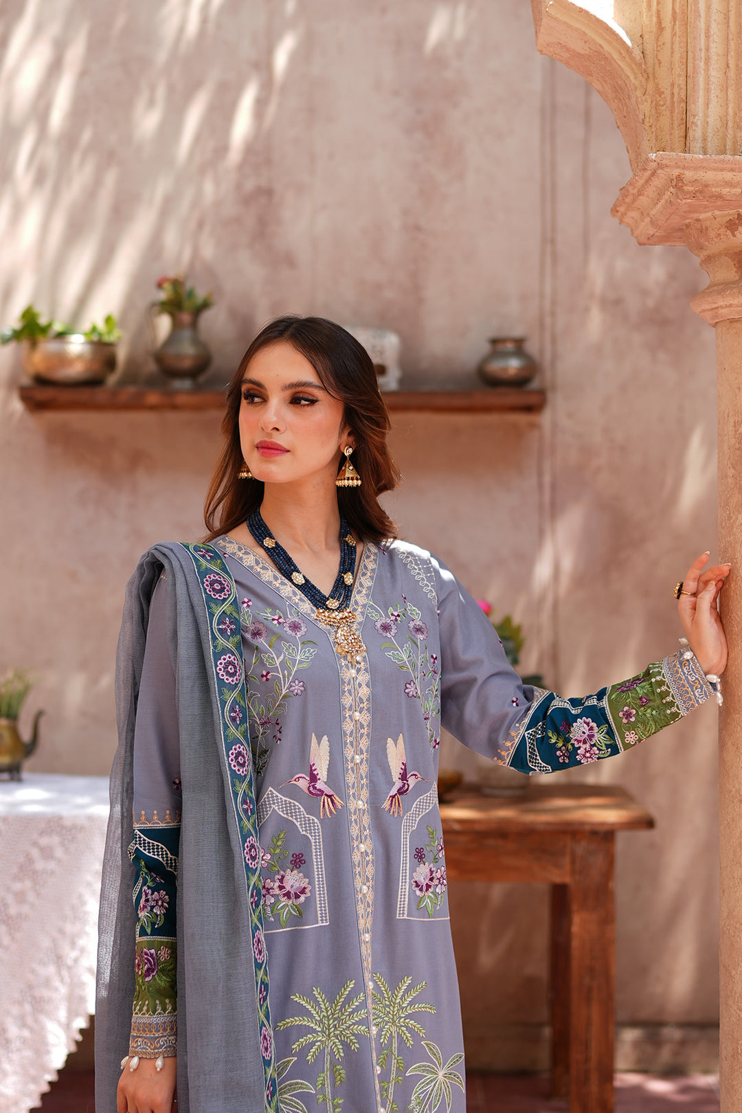Grey Royal Embroidered Lawn Suit For Women