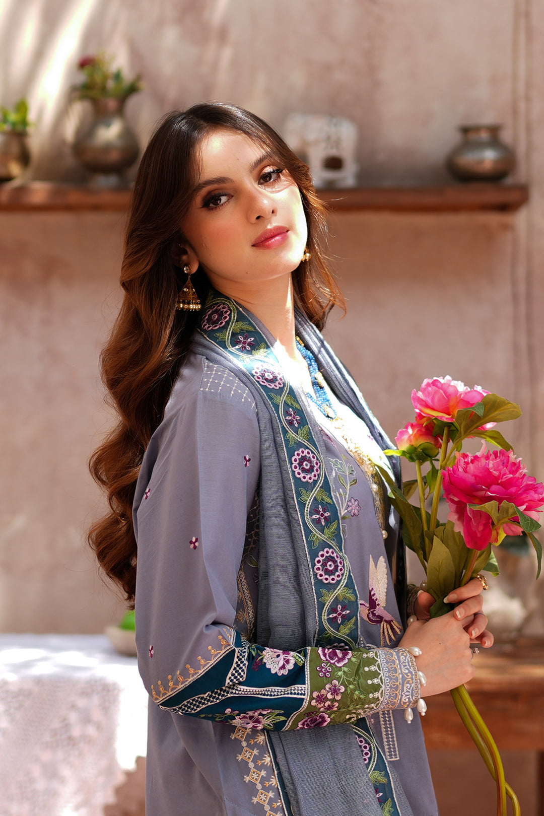 Grey Royal Embroidered Lawn Suit For Women