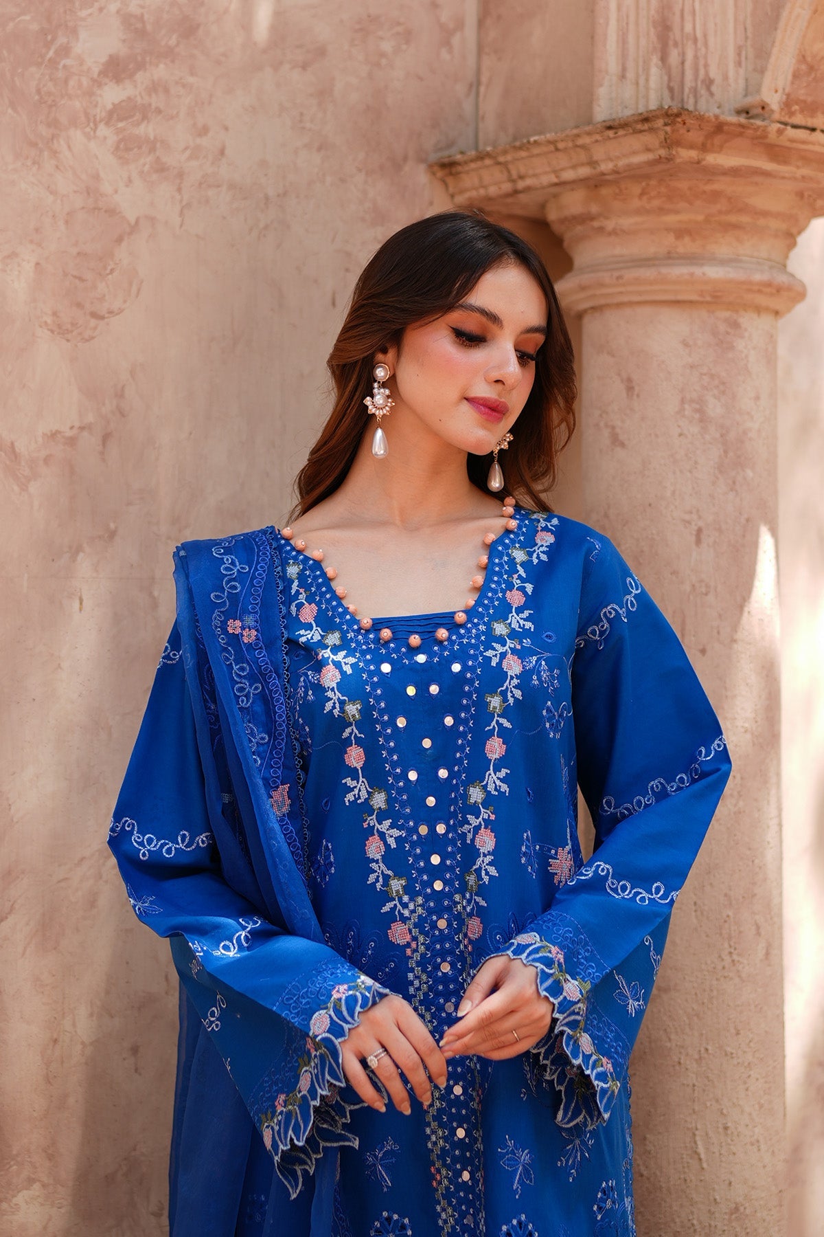 Blue Embroidered Lawn 3 Piece Suit For Women