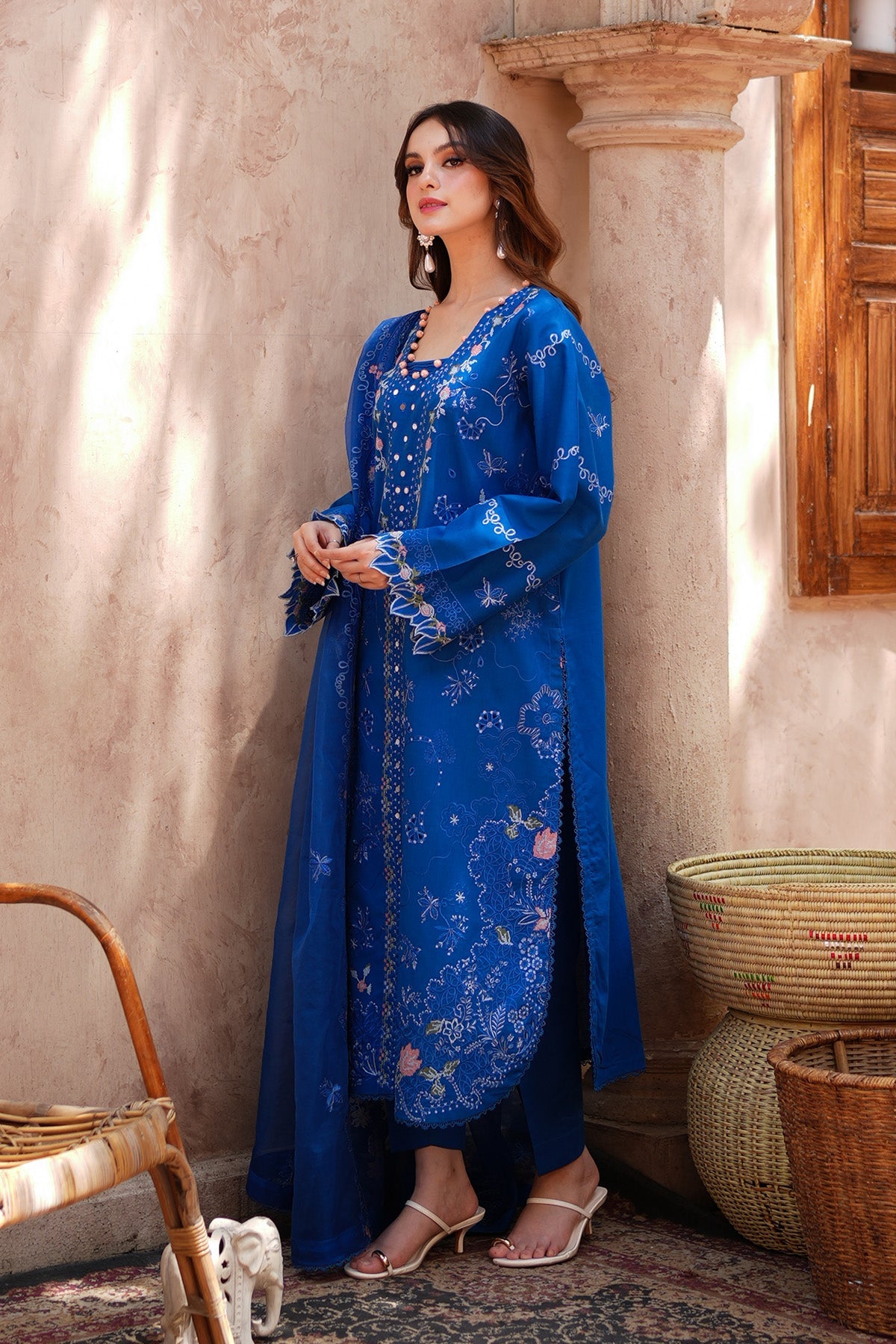 Blue Embroidered Lawn 3 Piece Suit For Women