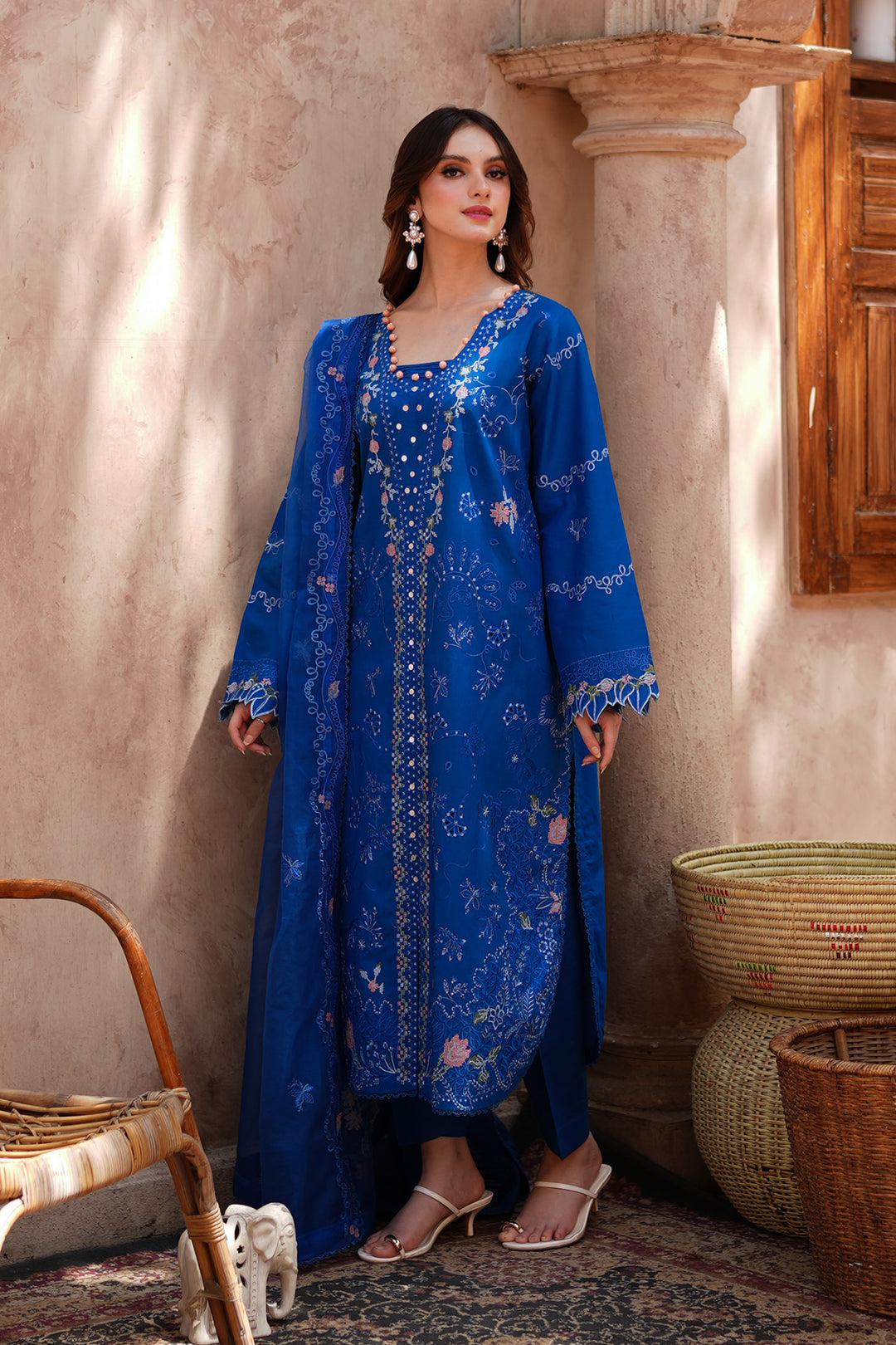 Blue Royal Embroidered Lawn Suit For Women