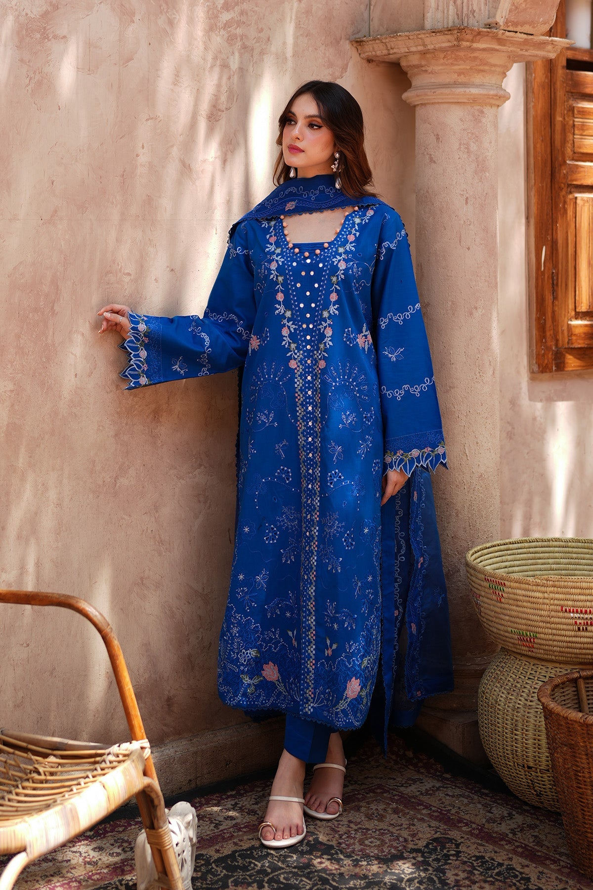 Blue Embroidered Lawn 3 Piece Suit For Women