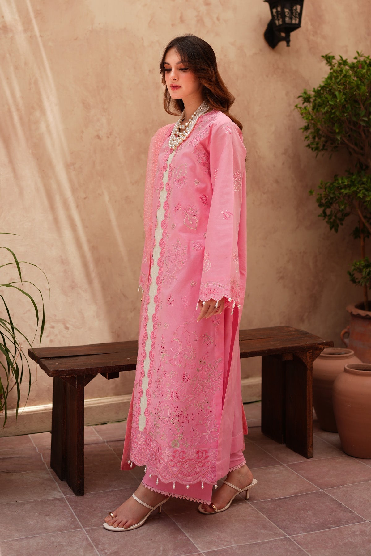 Pink Embroidered Lawn 3 Piece Suit For Women