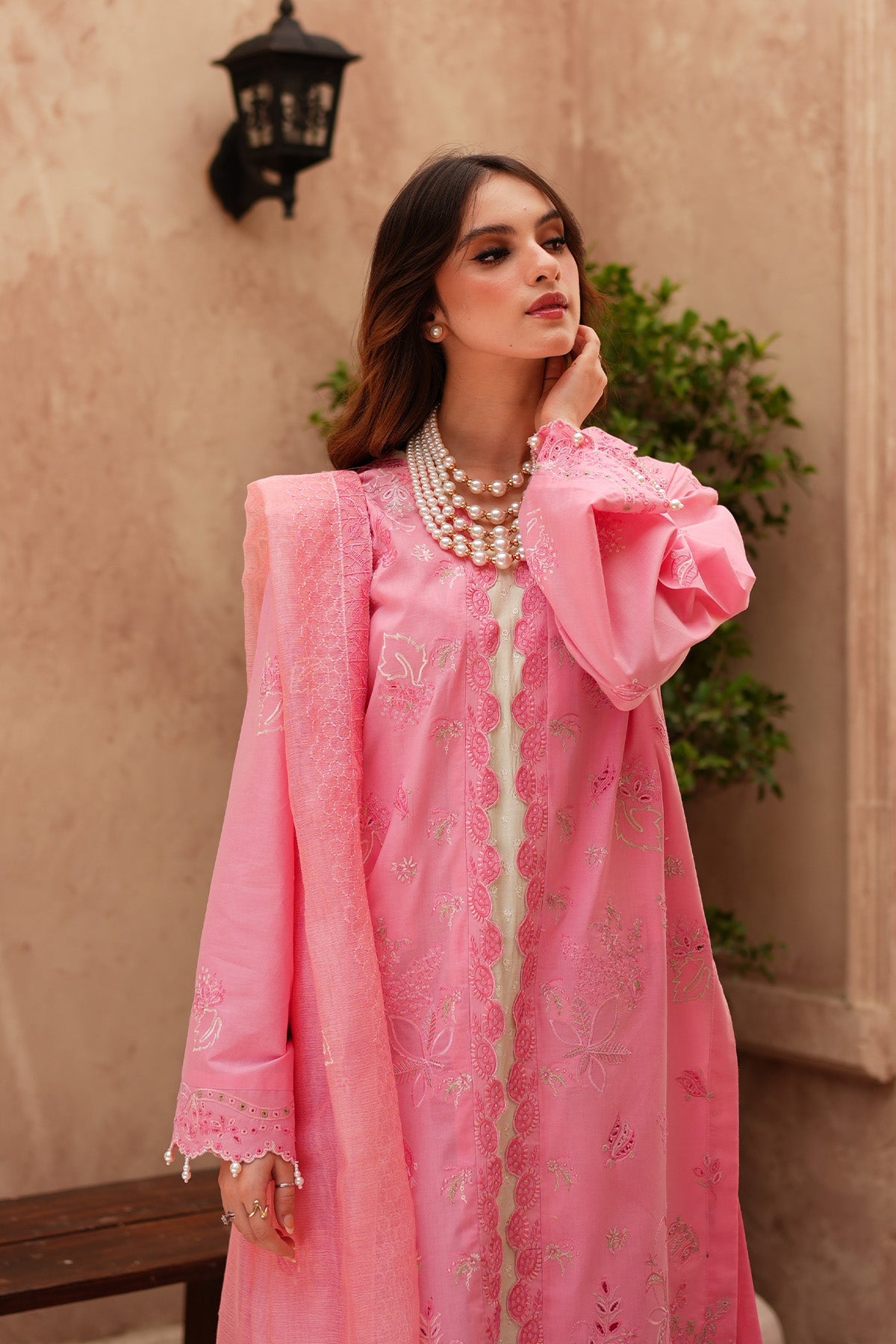 Pink Embroidered Lawn 3 Piece Suit For Women