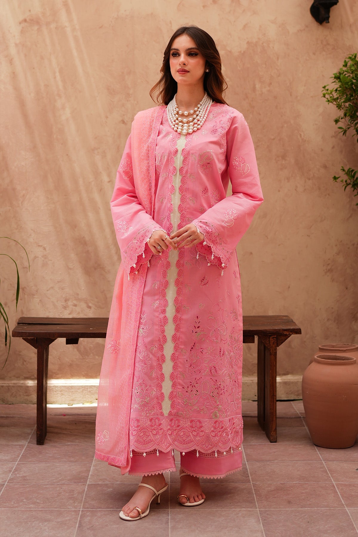 Pink Embroidered Lawn 3 Piece Suit For Women