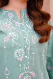 Sea Green Embroidered Lawn Short Shirt with Farshi Shalwar For Women