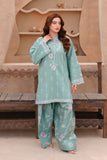 Sea Green Embroidered Lawn Short Shirt with Farshi Shalwar For Women