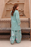 Sea Green Embroidered Lawn Short Shirt with Farshi Shalwar For Women