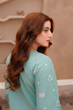Sea Green Embroidered Lawn Short Shirt with Farshi Shalwar For Women