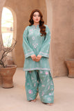Sea Green Embroidered Lawn Short Shirt with Farshi Shalwar For Women
