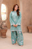 Sea Green Embroidered Lawn Short Shirt with Farshi Shalwar For Women