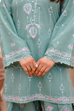Sea Green Embroidered Lawn Short Shirt with Farshi Shalwar For Women