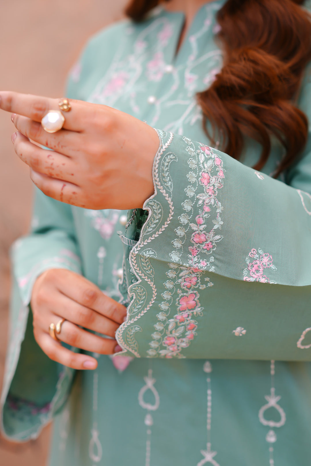 Sea Green Embroidered Lawn Short Shirt with Farshi Shalwar For Women
