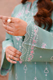 Sea Green Embroidered Lawn Short Shirt with Farshi Shalwar For Women