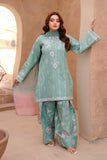 Sea Green Embroidered Lawn Short Shirt with Farshi Shalwar For Women