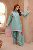 Sea Green Embroidered Lawn Short Shirt with Farshi Shalwar For Women