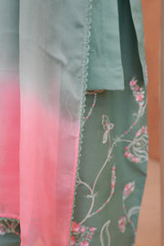 Sea Green Embroidered Lawn Short Shirt with Farshi Shalwar For Women