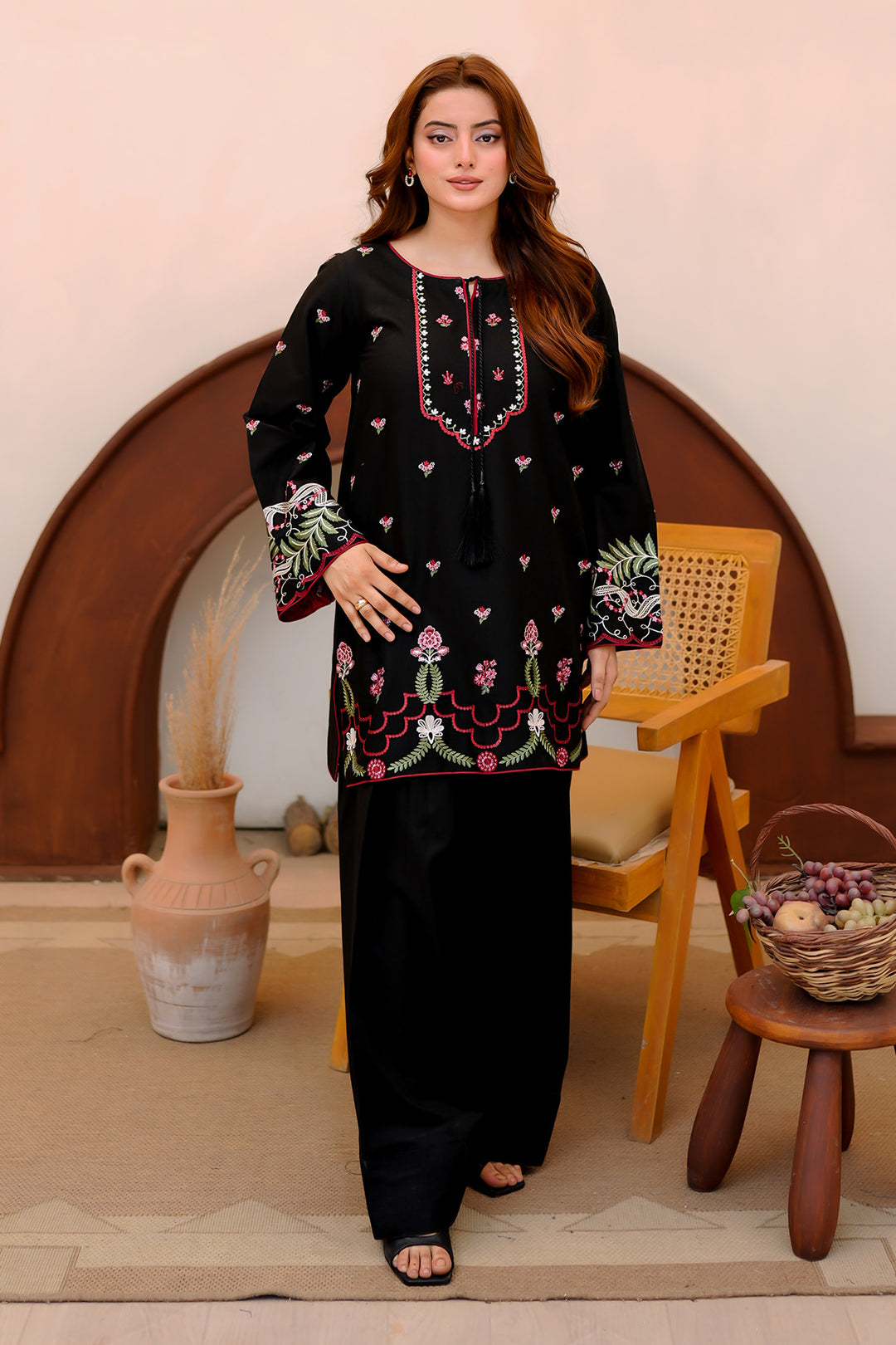 Black Embroidered Lawn 2 Piece Suit For Women