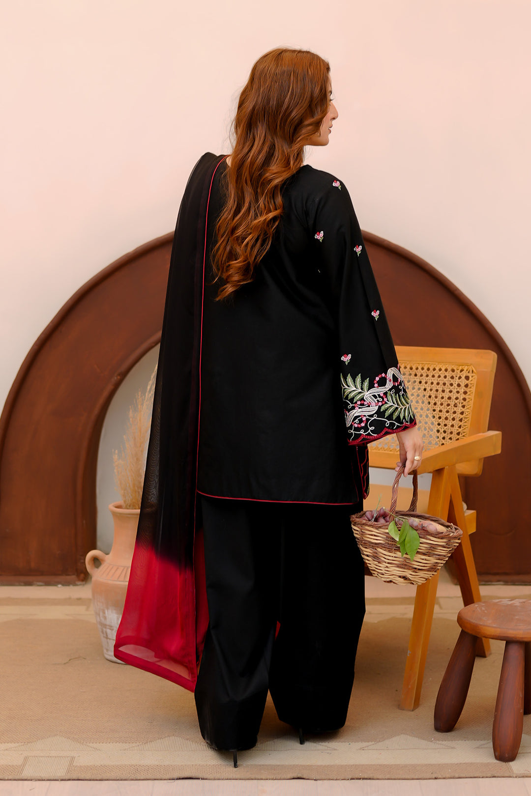 Black Embroidered Lawn 2 Piece Suit For Women