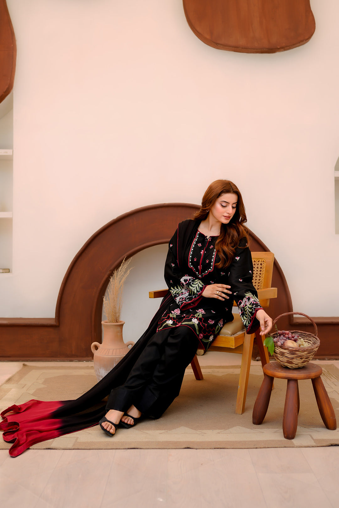 Black Embroidered Lawn 2 Piece Suit For Women