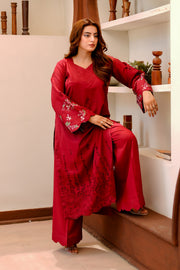 Maroon Embroidered Lawn 2 Piece Suit For Women
