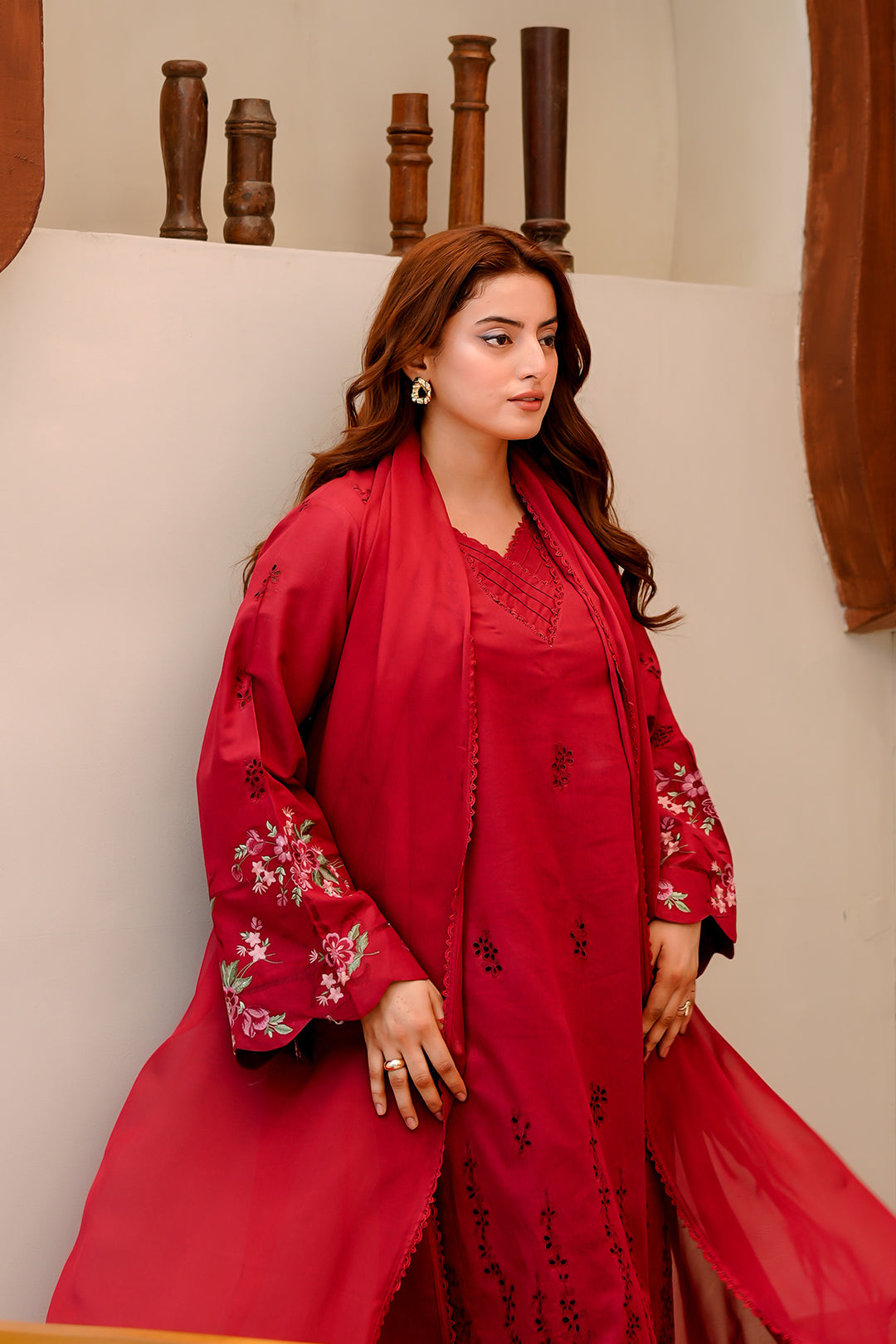 Maroon Embroidered Lawn 2 Piece Suit For Women