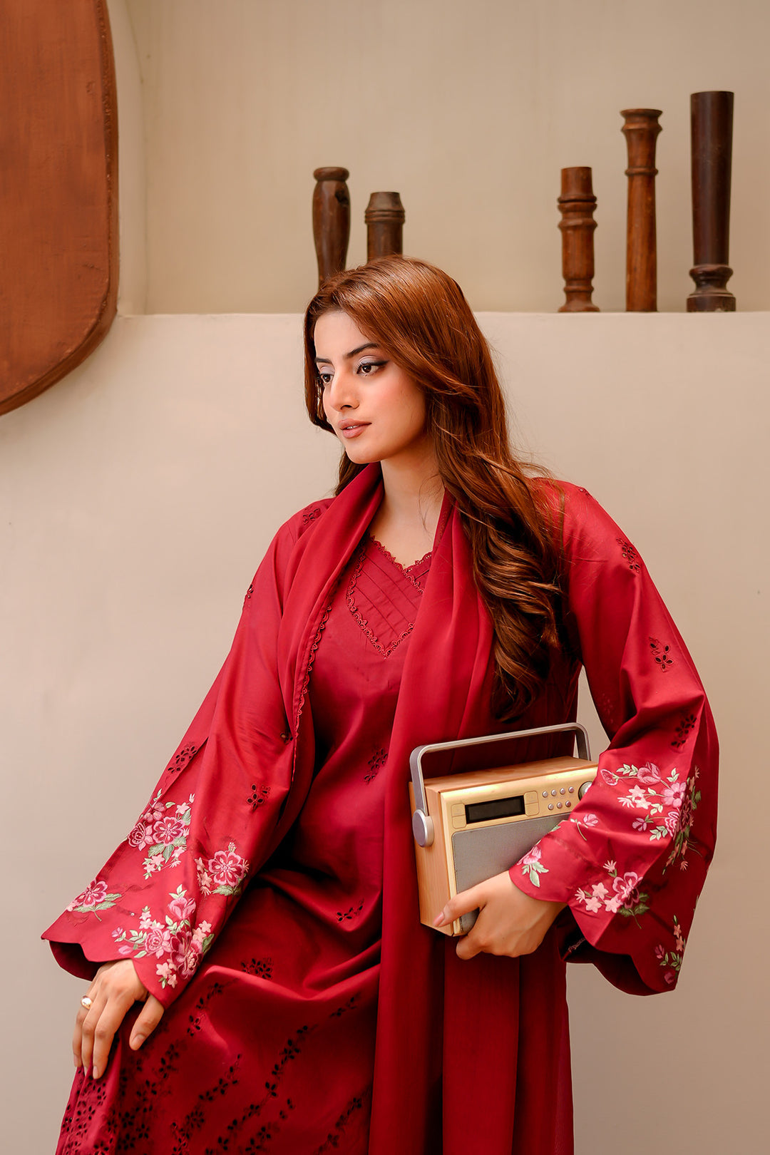 Maroon Embroidered Lawn 2 Piece Suit For Women