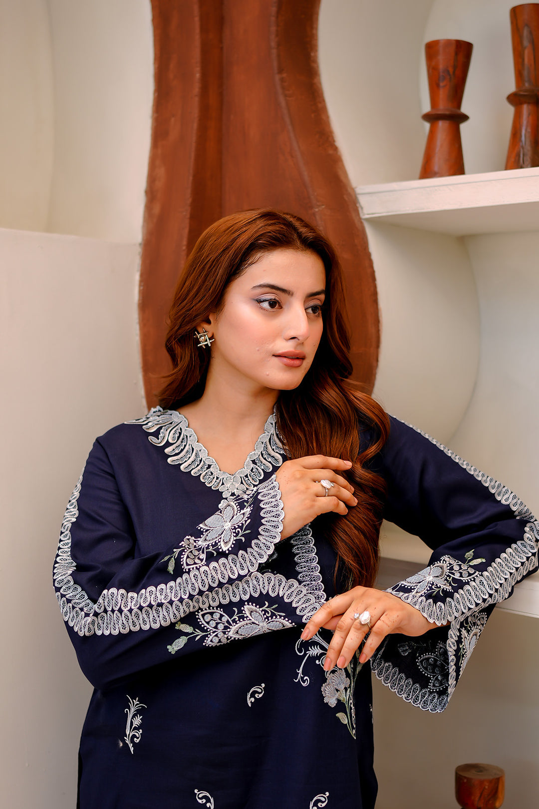 Navy Blue Embroidered Lawn 2 Piece Suit For Women