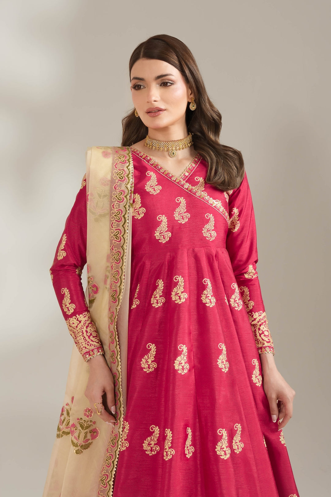 Shocking Pink Royal Block-Printed Maxi For Women