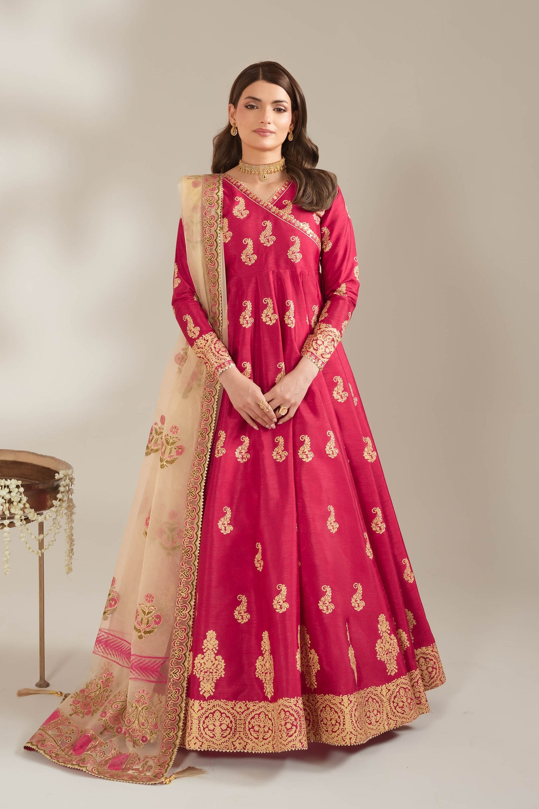 Shocking Pink Royal Block-Printed Maxi For Women