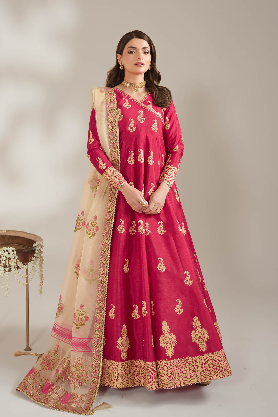 Shocking Pink Royal Block-Printed Maxi For Women