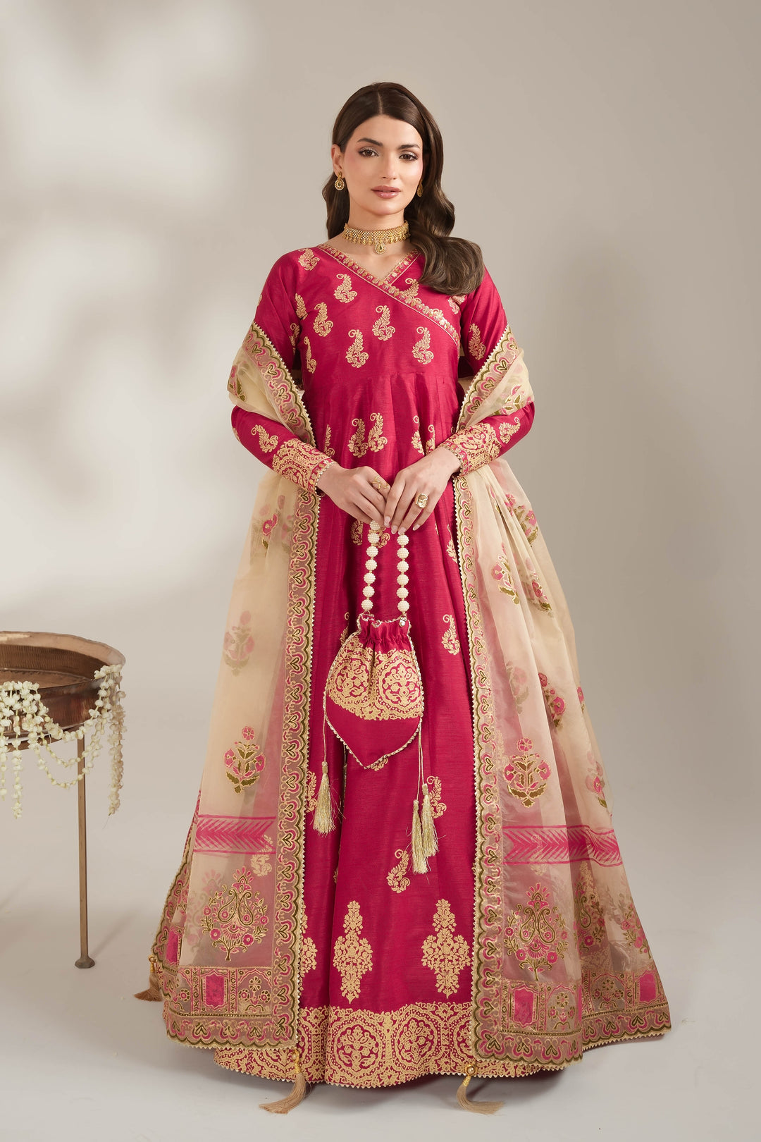 Shocking Pink Royal Block-Printed Maxi For Women